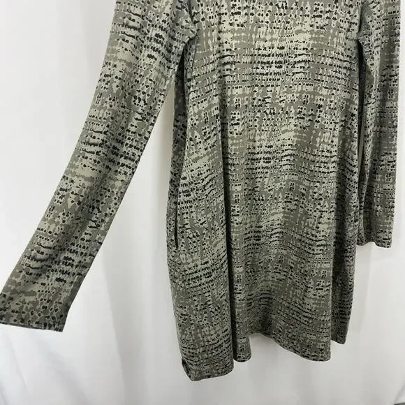 PACT Size S Organic Cotton Swing Dress Long Sleeve Pockets Olive Green Abstract - Picture 2 of 4